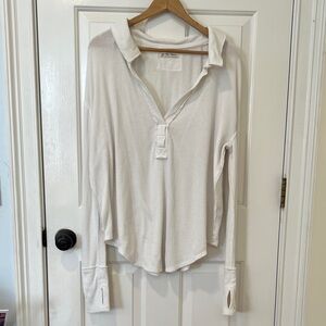 We The Free Cream Thermal V Neck Collar Shirt